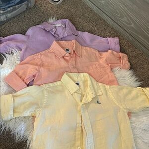 Janie and Jack Boys' Button-Down Linen Blend Shirts in Yellow, Peach & Lavender